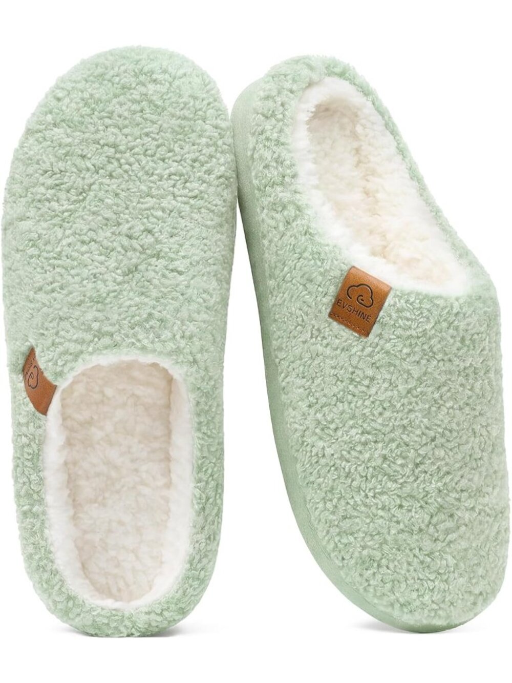 Women Green Pull-On Curly Fleece House Shoes Warm Indoor Outdoor Fuzzy Slippers